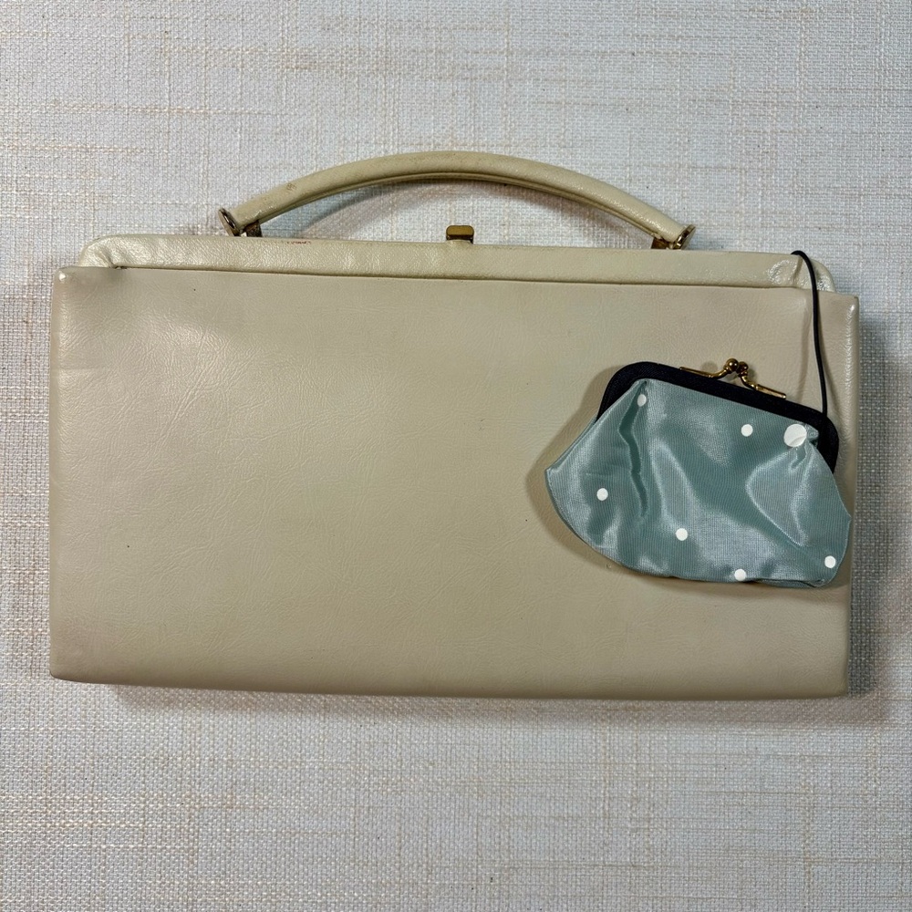 Vintage Cream USA retro chic Polka Dot Lining Handbag w/ Coin Purse – Clutch